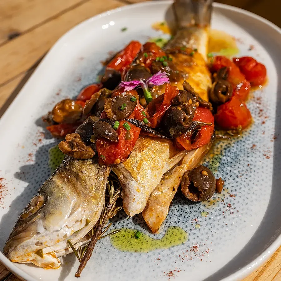Baked sea bass